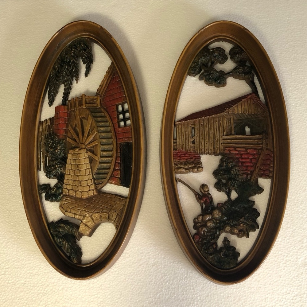 Burwood Products Water Wheel Mill/Country Farm Wall Art Hanging Molds 15.5”